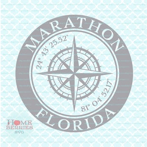 Marathon Florida FL Home Nautical Lage Kompass Rose Heimatstadt svg dxf eps ai Dateien für Cricut Silhouette und andere Schneidemaschinen