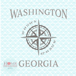 Washington Georgia Localização náutica Latitude Longitude Bússola Início svg dxf eps ai arquivos de corte para Cricut Silhouette e outras máquinas de corte