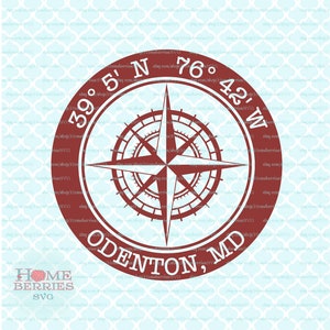 Odenton Maryland MD Home Nautische Lage Kompass Rose Hometown Svg Dxf eps ai geschnitten E-Dateien für Cricut Silhouette & andere Schneidemaschinen