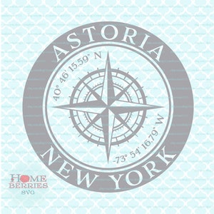 Astoria New York Kompass Rose NY Hometown Koordinaten Breitengrad Länge GPS Nautischer Ort svg dxf eps ai png Dateien