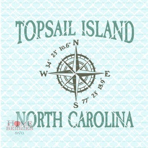 Topsail Island Svg North Carolina Svg nautischen Lage Svg NC Urlaub Svg Breitengrad Svg Längengrad Svg North Carolina Hause Svg Dxf Eps ai