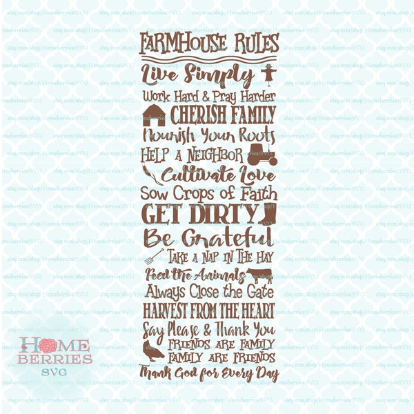 Farmhouse Rules Quotes Sign Farm Living Agriculture Country Life svg dxf eps jpg ai files for Cricut Silhouette & other machines