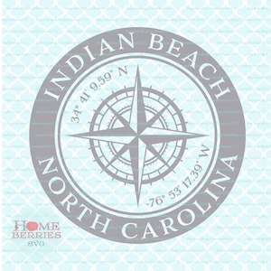 Indian Beach North Carolina Nautik Lage Breitengrad Längengrad Kompass Rose Heimatstadt Heimat Koordinaten svg dxf eps ai geschnitten Dateien