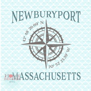 Newburyport Massachusetts Latitude Longitude Nautical Location Compass Rose GPS Koordinaten MA Hometown Home svg dxf eps ai png cut files
