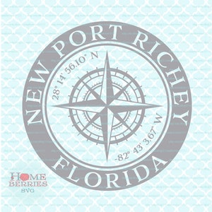 New Port Richey Florida Nautical Location FL Hometown Home Koordinaten GPS Kompass Rose Latitude Longitude svg dxf eps ai png Dateien