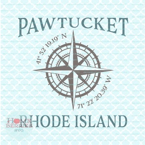 Pawtucket Rhode Island Latitude Longitude Nautical Location Compass Rose GPS Koordinaten RI Hometown Home svg dxf eps ai png cut files
