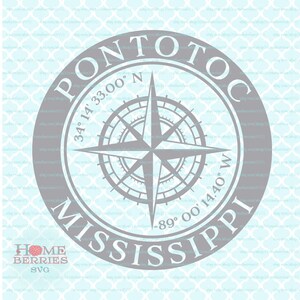 Pontotoc Mississippi MS Hometown Home Compass Rose Latitude Longitude Coordonnées Nautiques svg dxf eps ai png cut files
