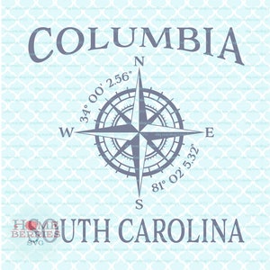 Columbia South Carolina Hometown Home Compass Rose Latitude Longitude Nautical Coordinates svg dxf eps ai cut Dateien für Cricut Silhouette