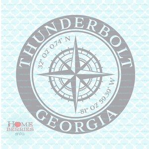 Thunderbolt Georgia Heimatstadt Kompass Rose Breitengrad Längengrad Nautische Koordinaten svg dxf eps ai Dateien für Cricut Silhouette schneiden