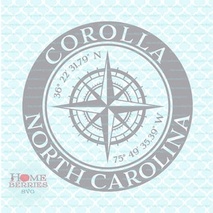 Corolla North Carolina Outer Banks EC Koordinaten Urlaub GPS Nautik Lage Kompass Rose svg dxf eps ai png Dateien für Cricut