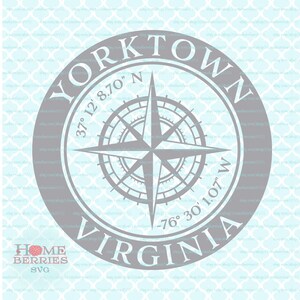 Yorktown Virginia VA Heimatstadt Kompass Rose Breitengrad Längengrad Nautische Lage Heimat Koordinaten svg dxf eps ai png geschnitten Dateien