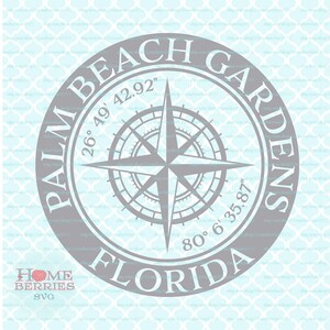 Palm Beach Gardens Florida FL Maritime Lage Urlaub Home HomeTown Latitude Longitude Kompass Rose Nautical svg dxf eps ai geschnittene Dateien