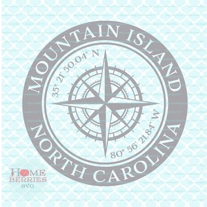 Mountain Island North Carolina Kompass Rose Nautical Location Koordinaten Breitengrad Länge GPS Home NC Hometown svg dxf eps ai png Dateien