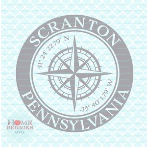 Scranton Pennsylvania Home Breitengrad Längengrad Heimatstadt Koordinaten Kompass Rose PA Nautische Lage svg dxf eps ai png Dateien