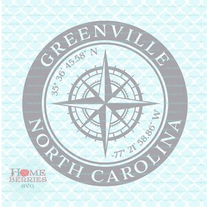 Greenville North Carolina Nautical Location NC Latitude Longitude Compass Rose Hometown Koordinaten Home GPS svg dxf eps png Dateien