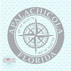 Apalachicola Florida Home Koordinaten FL Heimatstadt Nautische Lage GPS Breitengrad Längengrad Kompass Rose svg dxf eps png ai Dateien
