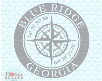 Blue Ridge Georgia Hometown Coordinates Home Compass Rose Latitude Longitude Nautical svg dxf eps ai cut files for Cricut Silhouette