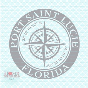Port Saint Lucie Florida Heimatstadt FL Home Kompass Rose Breitengrad Längengrad Nautische Koordinaten svg dxf eps ai geschnitten Dateien