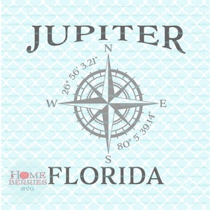 Jupiter Florida Heimatstadt Home Kompass Rose Breitengrad Nautische Koordinaten Svg Dxf eps ai geschnitten Dateien für Cricut Silhouette