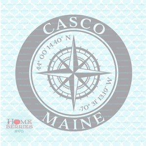 Casco Maine ME Home Maritimer Ort Kompass Rose Hometown Latitude Längengrad GPS Koordinaten svg dxf eps ai Plotterdateien