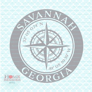 Savannah Georgia Nautischer Standort Breitengrad Längengrad Kompass Rose GA Home Hometown Koordinaten svg eps dxf ai geschnittene Dateien