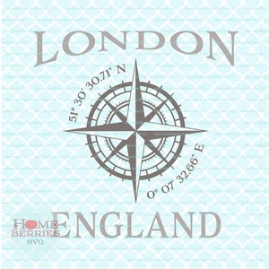 London England Heimatort Kompass Rose Breitengrad Längengrad nautischer Standort GPS Koordinaten svg dxf eps png ai cut Dateien