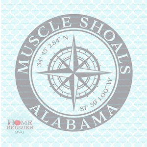 Muscle Shoals Alabama AL Hometown Home Nautical Standort Kompass Rose Breitengrad Längengrad GPS Koordinaten svg dxf eps ai png Plotterdateien