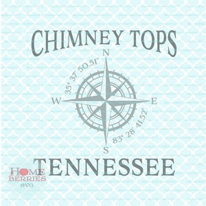Chimney Tops Tennessee Hometown Vakantie TN Home Compass Rose Latitude Longitude Nautische svg dxf eps ai cut bestanden voor Cricut Silhouette