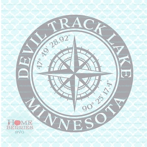 Devil Track Lake Minnesota MN Latitude Longitude Home Brújula náutica Rosa svg dxf eps ai cortar archivos para Cricut Silhouette y otras máquinas