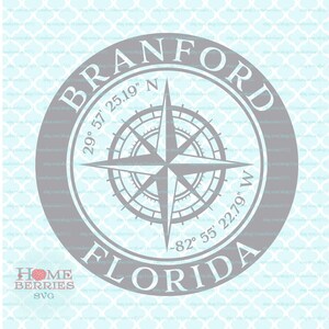 Branford Florida Home Koordinaten FL Heimatort Nautische Lage GPS Breitengrad Längengrad Kompass Rose svg dxf eps png ai Dateien