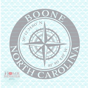 Boone Caroline du Nord Latitude Longitude Coordonnées de la maison NC Ville natale Rose des vents Fichiers svg dxf eps ai png