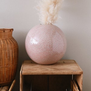 Vintage Boho Dusty Pink Round Vase - 1980s Postmodern Pottery
