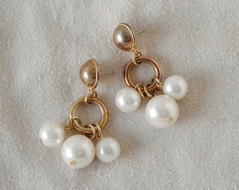 90s Vintage Gold & Pearl Hoop Drop Earrings | Baroque Pearl Earrings | Vintage Bridal Jewelry