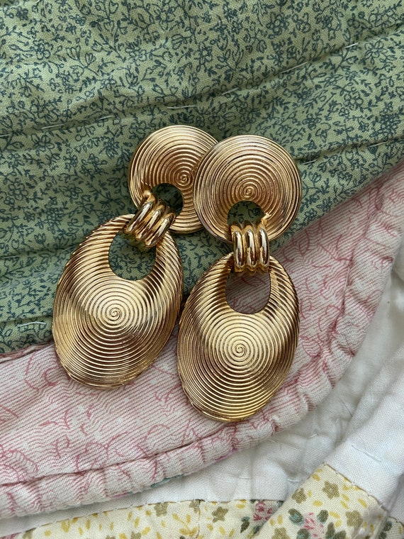 Vintage Oversized Gold Spiral Earrings | 80s / 90… - image 4