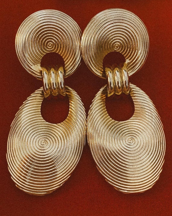 Vintage Oversized Gold Spiral Earrings | 80s / 90… - image 1