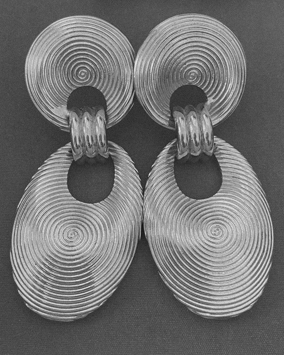 Vintage Oversized Gold Spiral Earrings | 80s / 90… - image 3