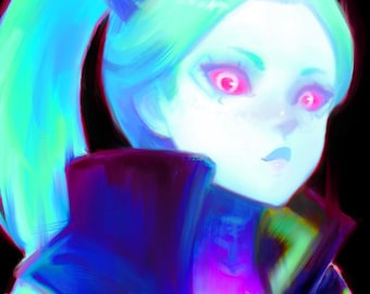Impresión artística de Rebecca Portrait (Cyberpunk: Edgerunners) // Anime, regalos para gamers // Arte mural