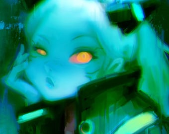 Lámina artística de Rebecca (Cyberpunk: Edgerunners) // Anime, regalos para gamers // Arte mural