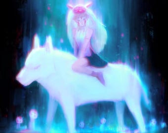 Princess Mononoke Art Print // Anime, Fantasy, Children's Gift // Studio Ghibli // Wall Art