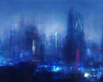 City Skyline Art Print // Landscape, Original, Environment