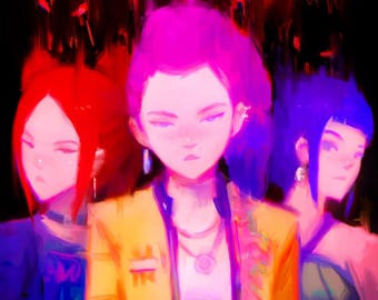 KPop Demon Hunters and Saja Boys Art Print // Rumi, Mira, Zoey, HUNTR/X // Animation, Netflix, Cartoon, Anime Gifts // Wall Art