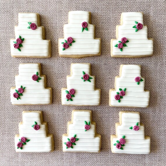 Wedding Cake Sugar Cookies One Dozen Hand Decorated Cookies Etsy