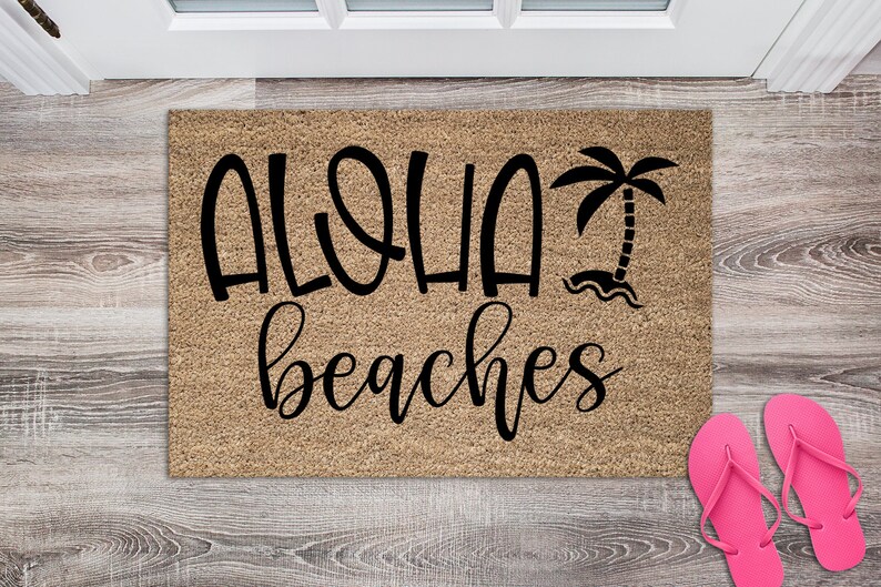 Aloha Beaches Welcome Mat Beach House Doormat Palm Tree Etsy