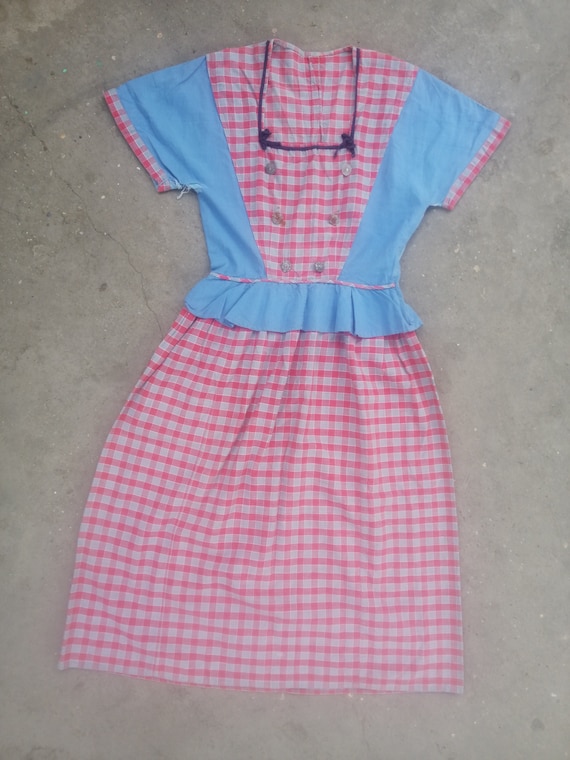 Vintage dirndl dress 1940s 40s 30s cotton plaid gi