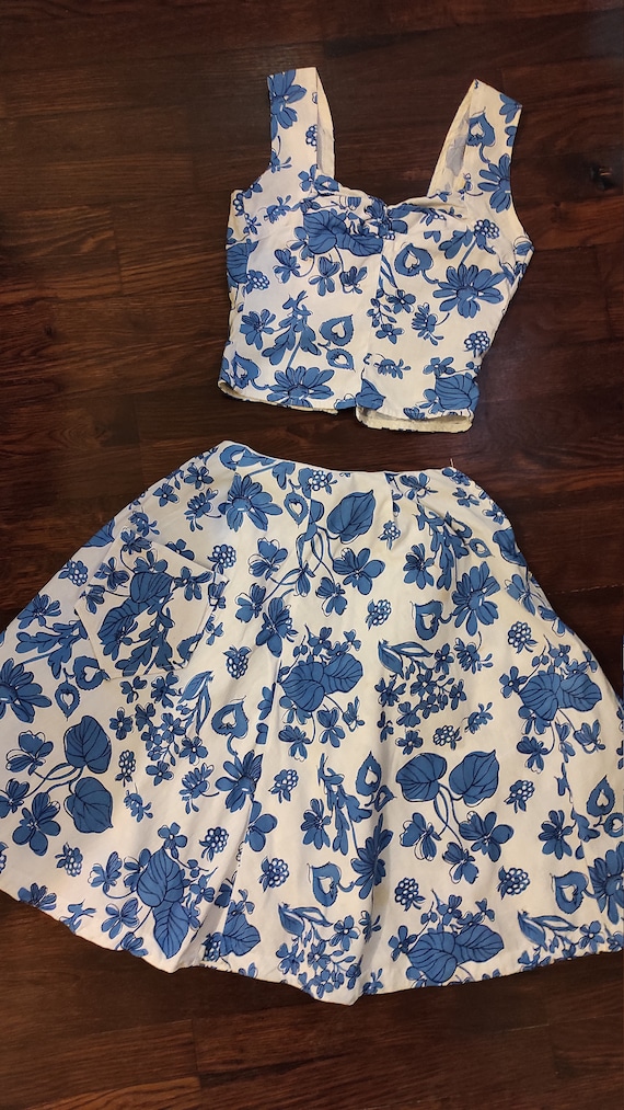 Vintage cotton floral set skirt top dress 1940s 40