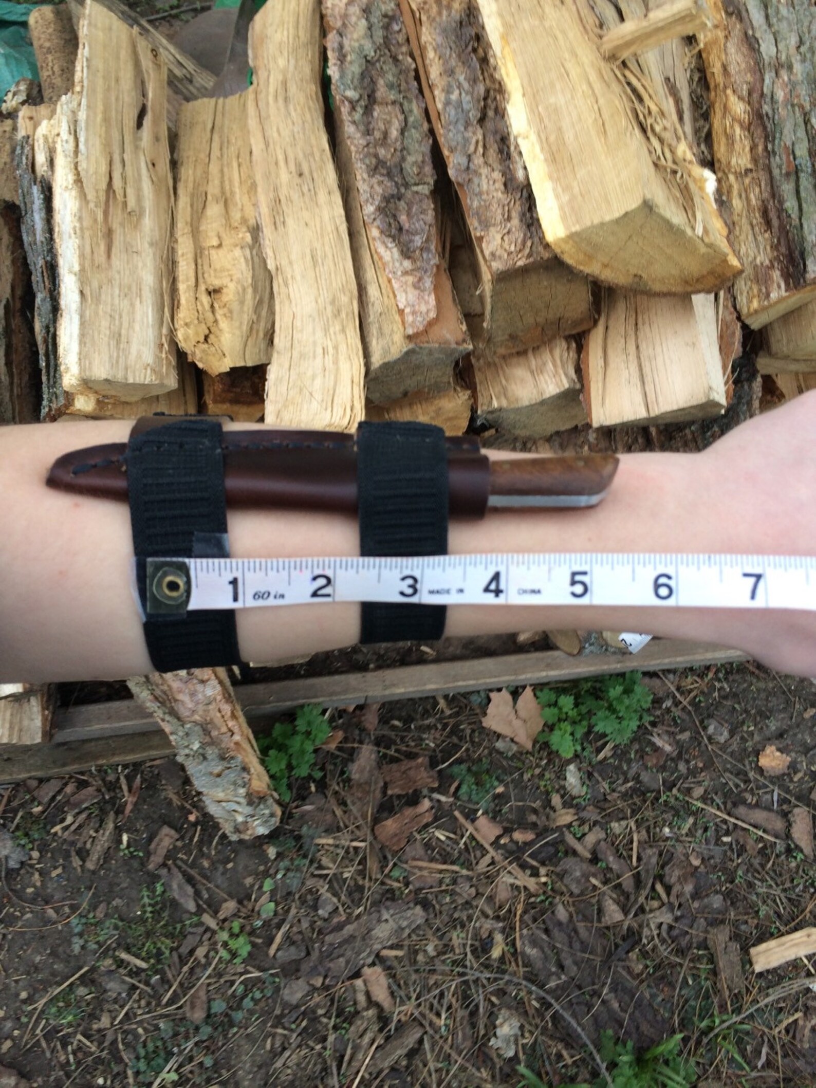 Leather arm knife sheath with elastic bands and small patch Etsy