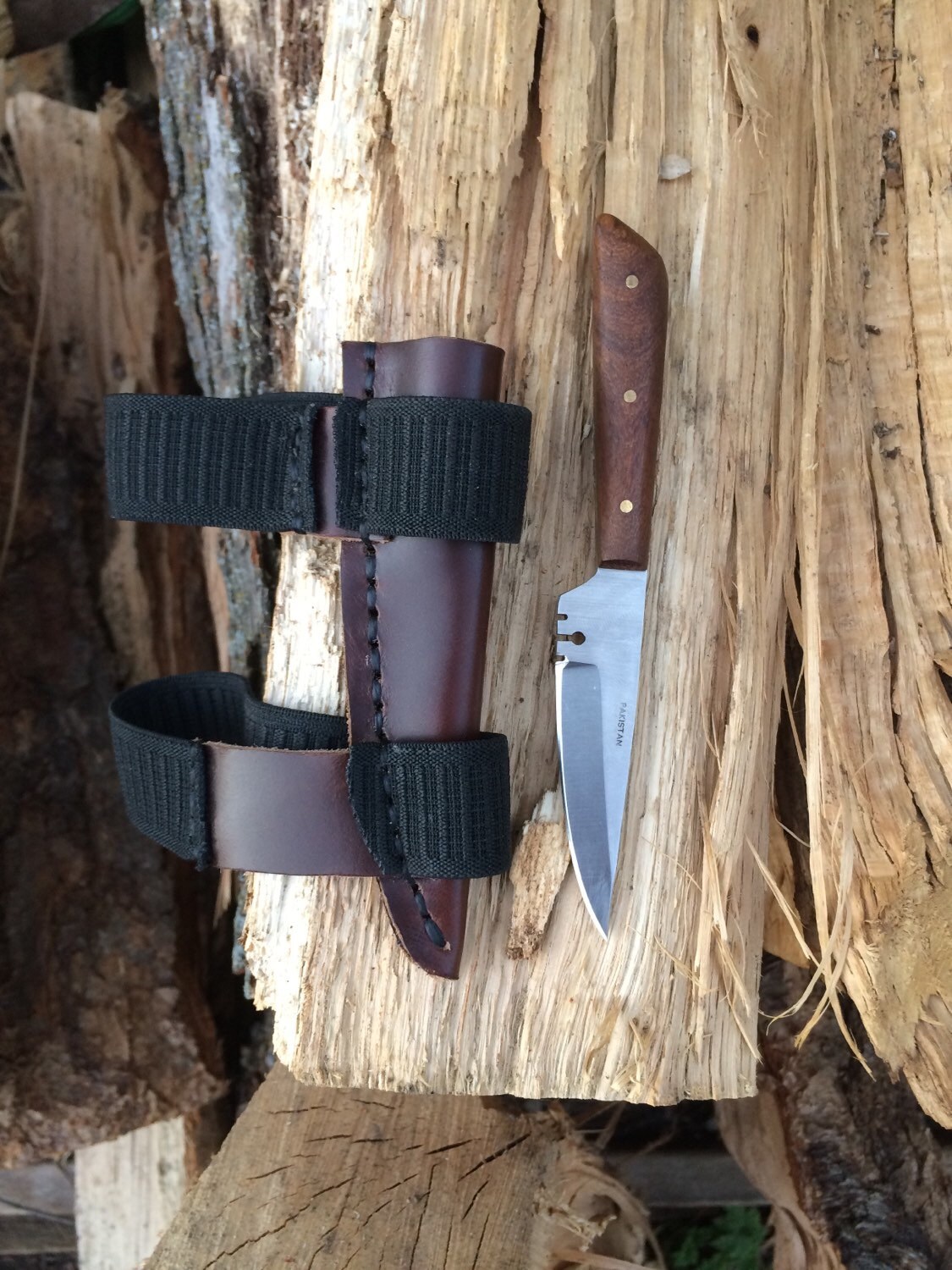Leather arm knife sheath with elastic bands and small patch Etsy