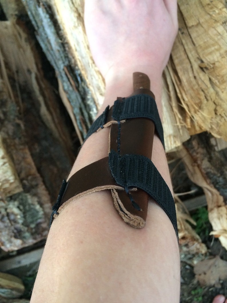 Leather arm knife sheath with elastic bands and small patch Etsy