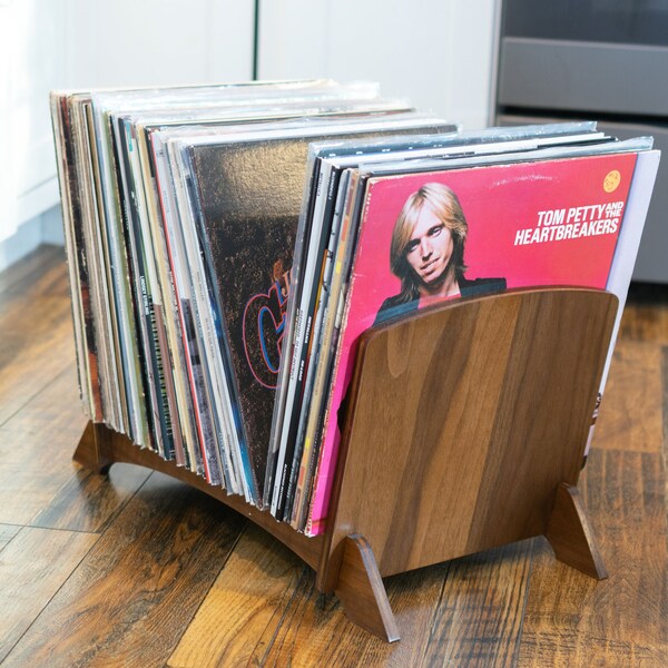 Record Collection Display - Large Size - Holds 60+ Records - Made from 1/2 Inch Walnut Cabinet Grade Plywood - Vinyl Flip Rack