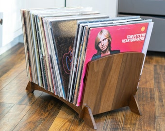 Record Collection Display - Large Size - Holds 60+ Records - Made from 1/2 Inch Walnut Cabinet Grade Plywood - Vinyl Flip Rack